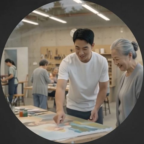 「芸術夢工房」経済学 — 地域のアート工房で、若手が高齢者と一緒に絵を描く風景