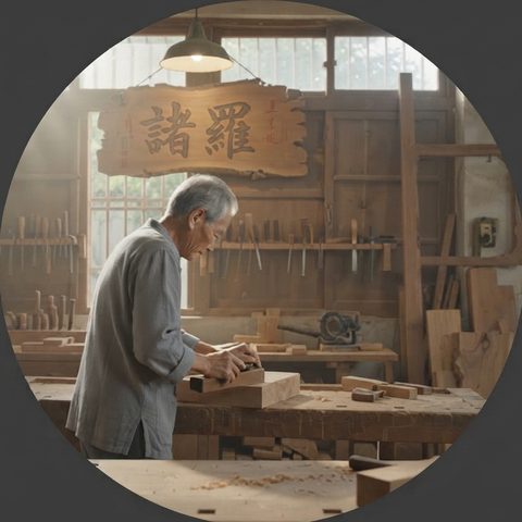 木都経済学 — 工房で材木を鉋がけする木工職人